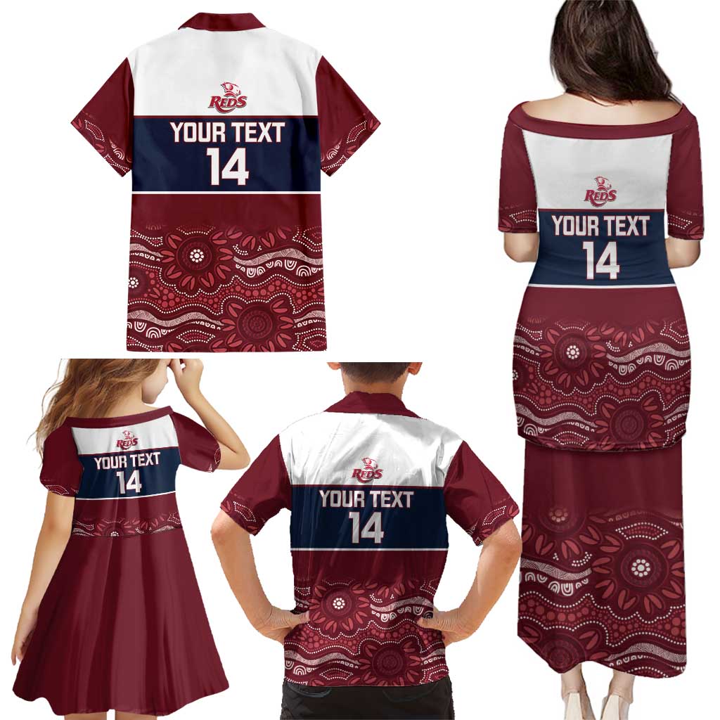 Custom Australia QLD Reds Family Matching Puletasi and Hawaiian Shirt Queensland Aboriginal Art
