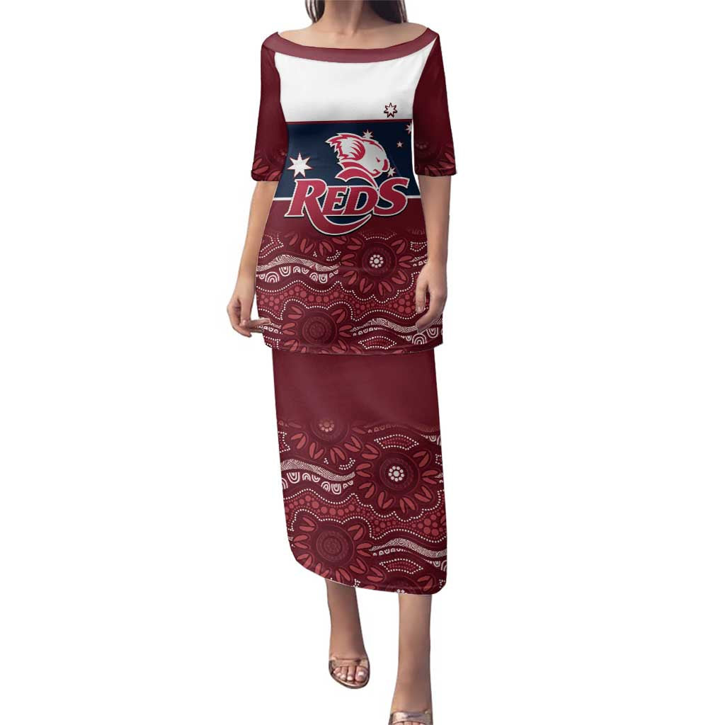 Custom Australia QLD Reds Family Matching Puletasi and Hawaiian Shirt Queensland Aboriginal Art