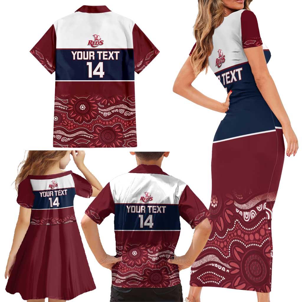 Custom Australia QLD Reds Family Matching Short Sleeve Bodycon Dress and Hawaiian Shirt Queensland Aboriginal Art