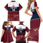 Custom Australia QLD Reds Family Matching Short Sleeve Bodycon Dress and Hawaiian Shirt Queensland Aboriginal Art