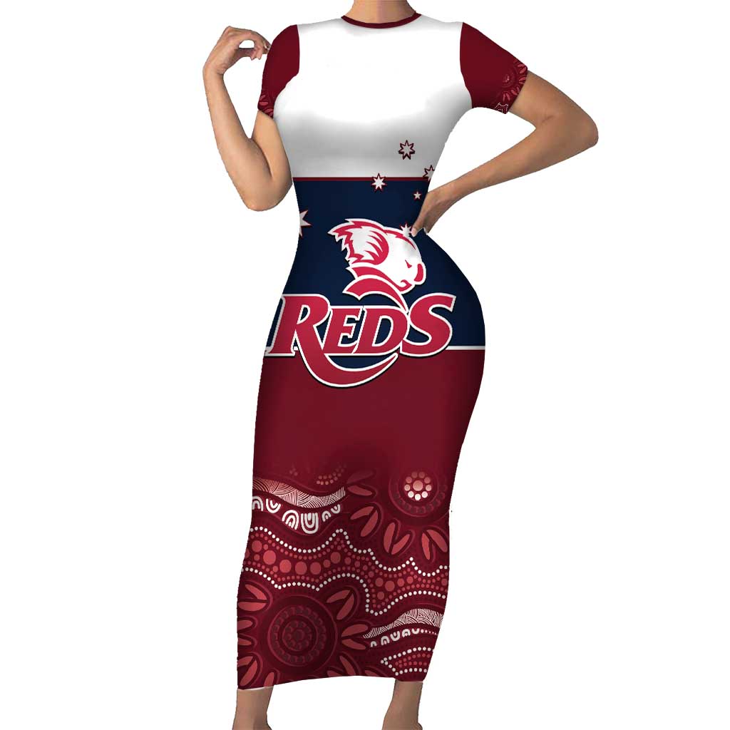 Custom Australia QLD Reds Family Matching Short Sleeve Bodycon Dress and Hawaiian Shirt Queensland Aboriginal Art