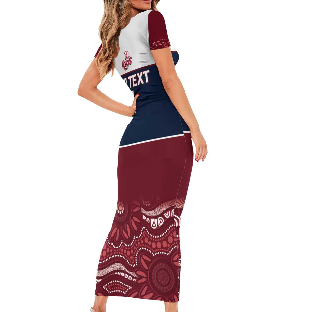 Custom Australia QLD Reds Family Matching Short Sleeve Bodycon Dress and Hawaiian Shirt Queensland Aboriginal Art