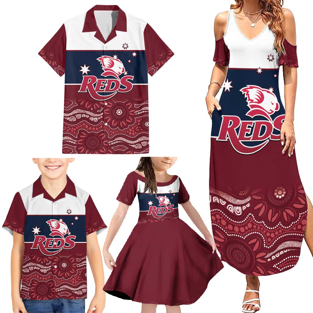 Custom Australia QLD Reds Family Matching Summer Maxi Dress and Hawaiian Shirt Queensland Aboriginal Art