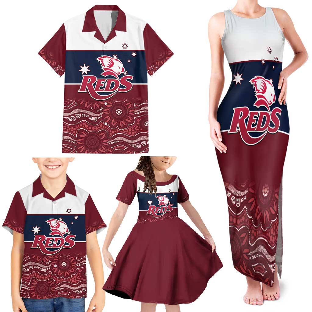 Custom Australia QLD Reds Family Matching Tank Maxi Dress and Hawaiian Shirt Queensland Aboriginal Art