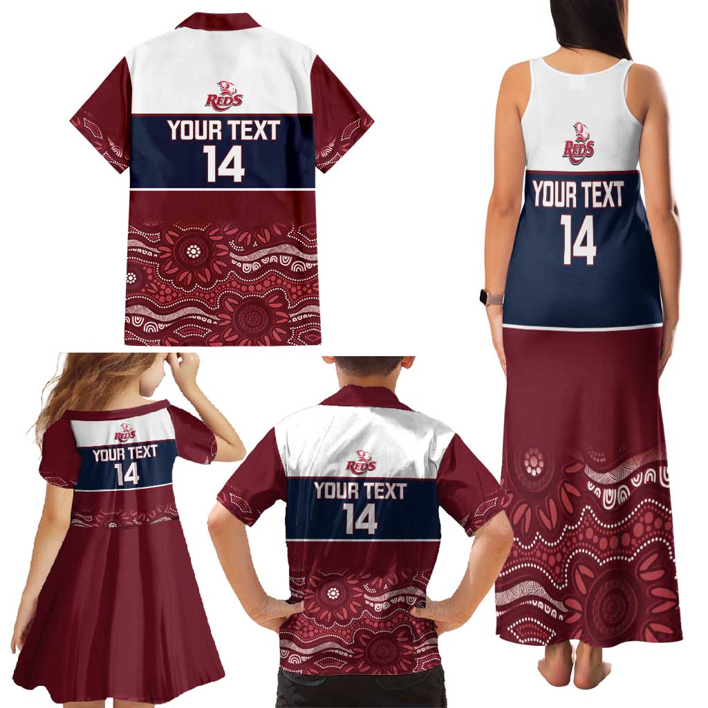Custom Australia QLD Reds Family Matching Tank Maxi Dress and Hawaiian Shirt Queensland Aboriginal Art