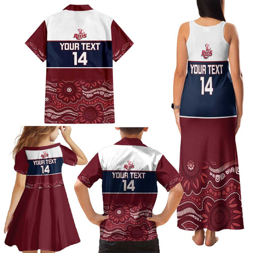 Custom Australia QLD Reds Family Matching Tank Maxi Dress and Hawaiian Shirt Queensland Aboriginal Art