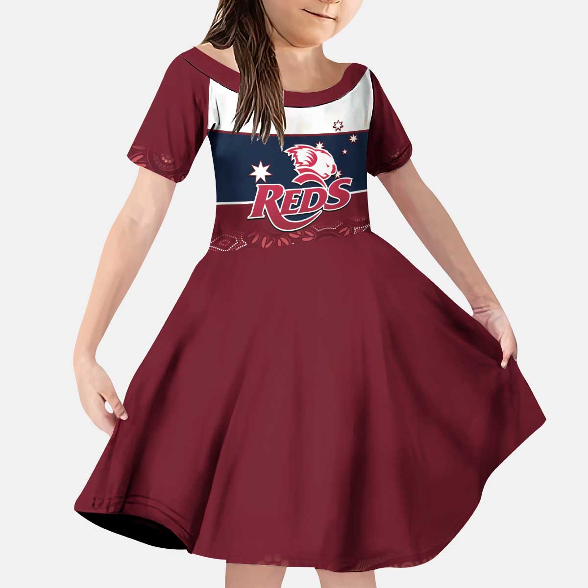 Custom Australia QLD Reds Kid Short Sleeve Dress Queensland Aboriginal Art