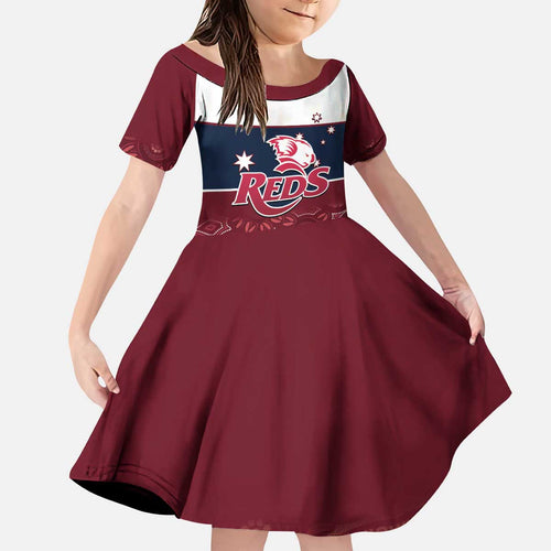 Custom Australia QLD Reds Kid Short Sleeve Dress Queensland Aboriginal Art