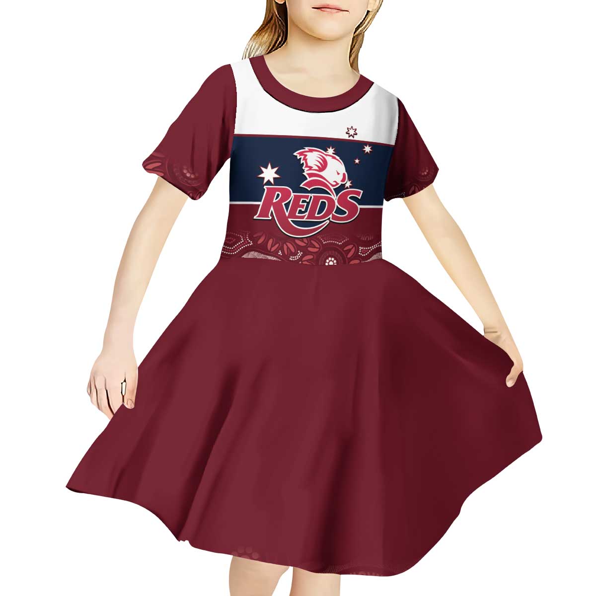 Custom Australia QLD Reds Kid Short Sleeve Dress Queensland Aboriginal Art