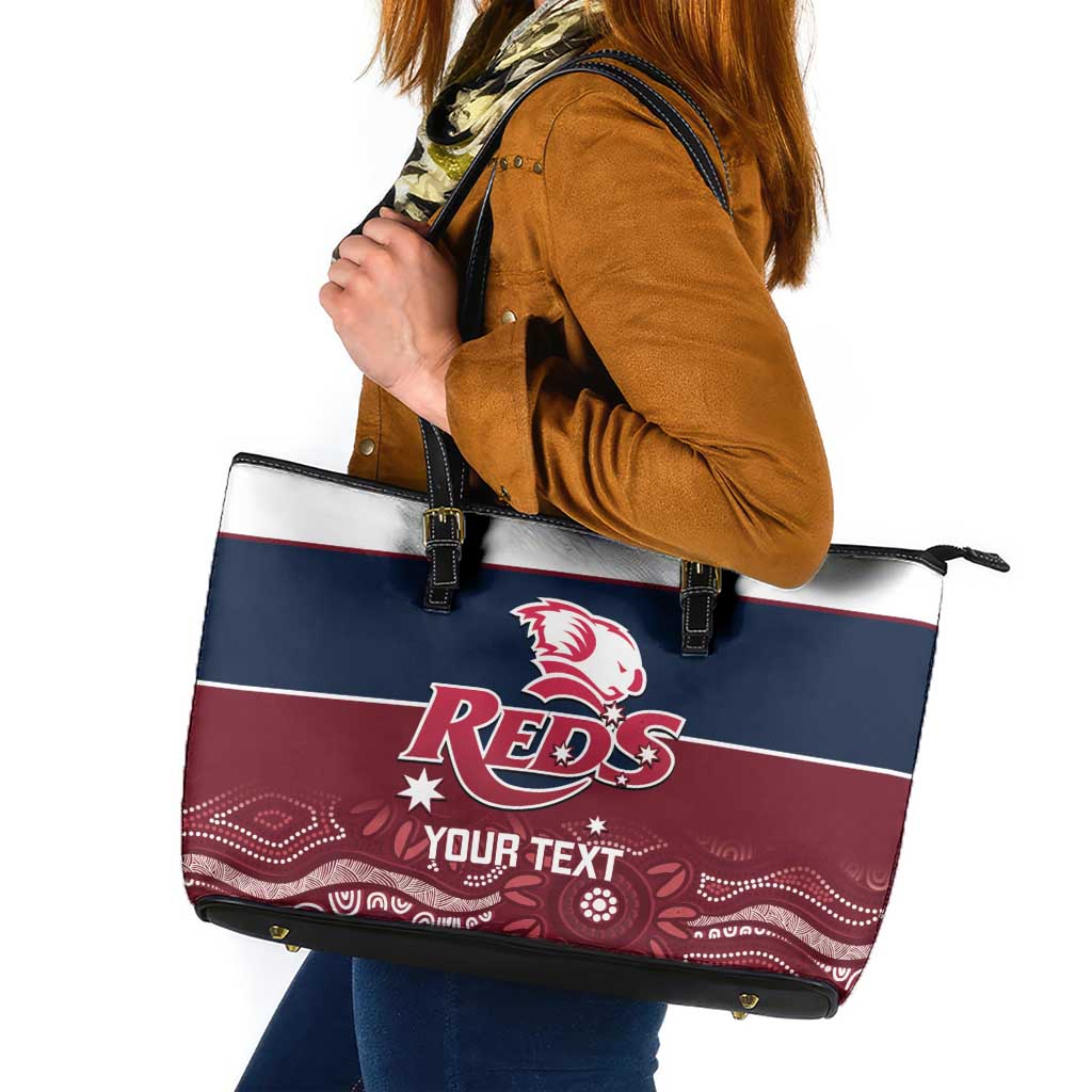 Custom Australia QLD Reds Leather Tote Bag Queensland Aboriginal Art