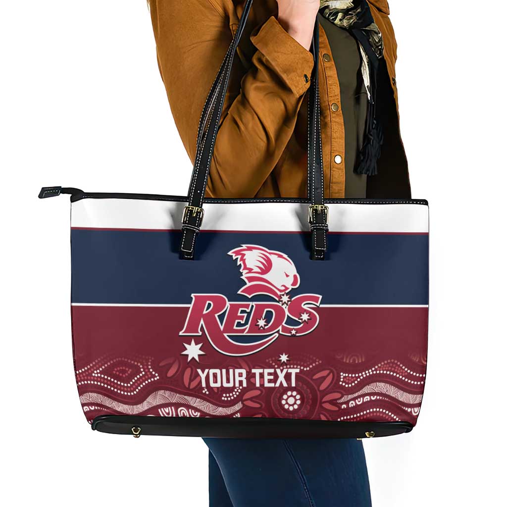 Custom Australia QLD Reds Leather Tote Bag Queensland Aboriginal Art