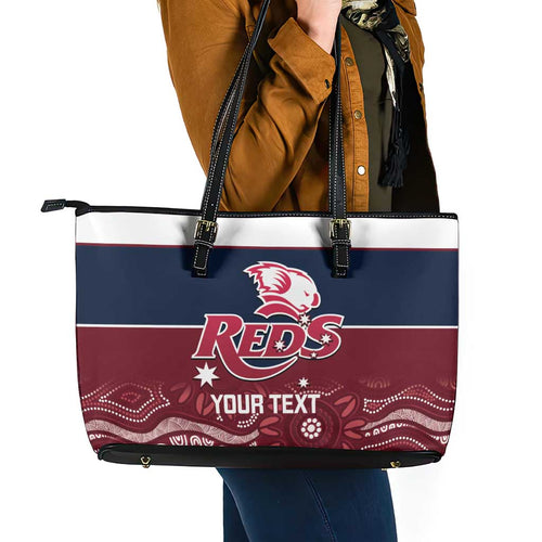 Custom Australia QLD Reds Leather Tote Bag Queensland Aboriginal Art