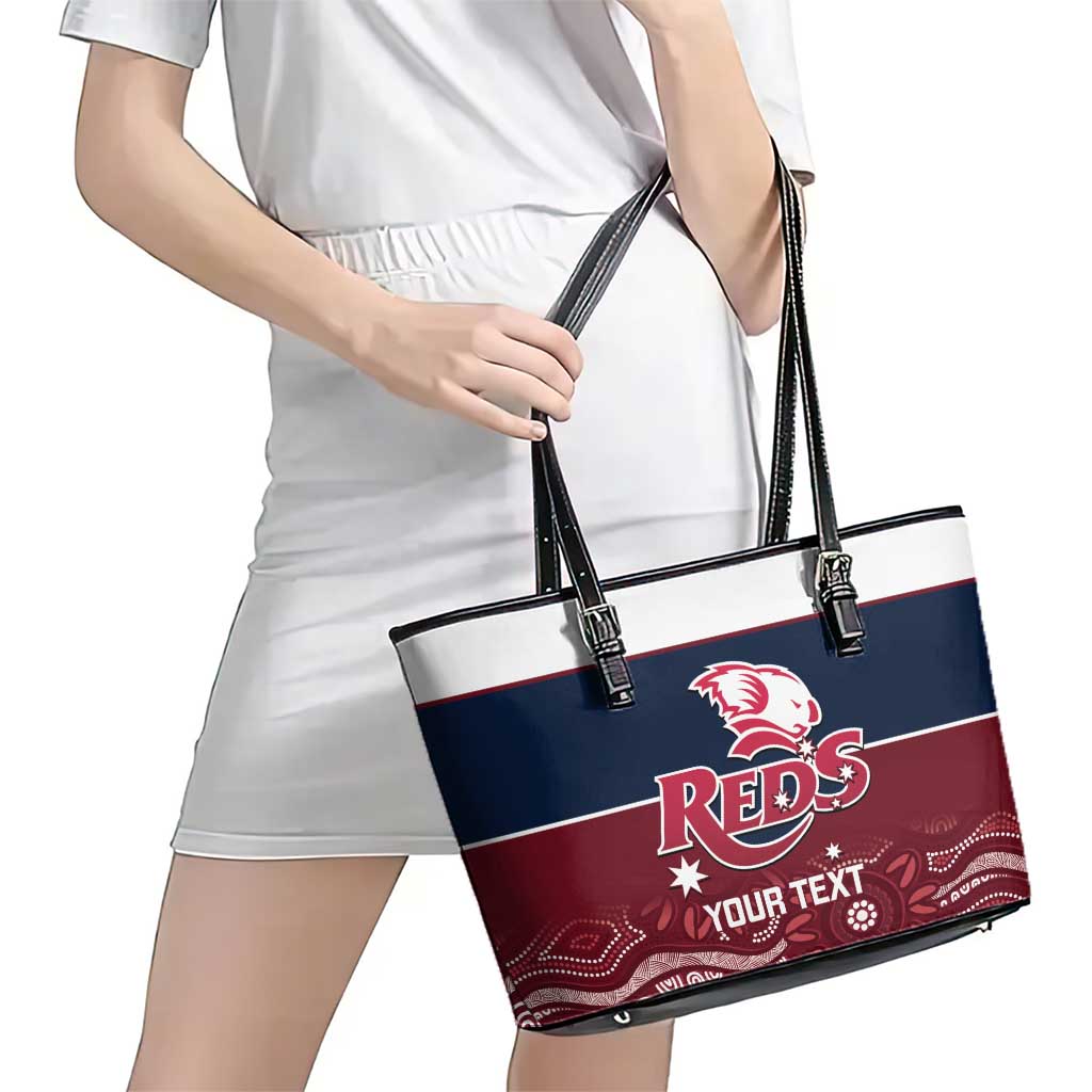Custom Australia QLD Reds Leather Tote Bag Queensland Aboriginal Art
