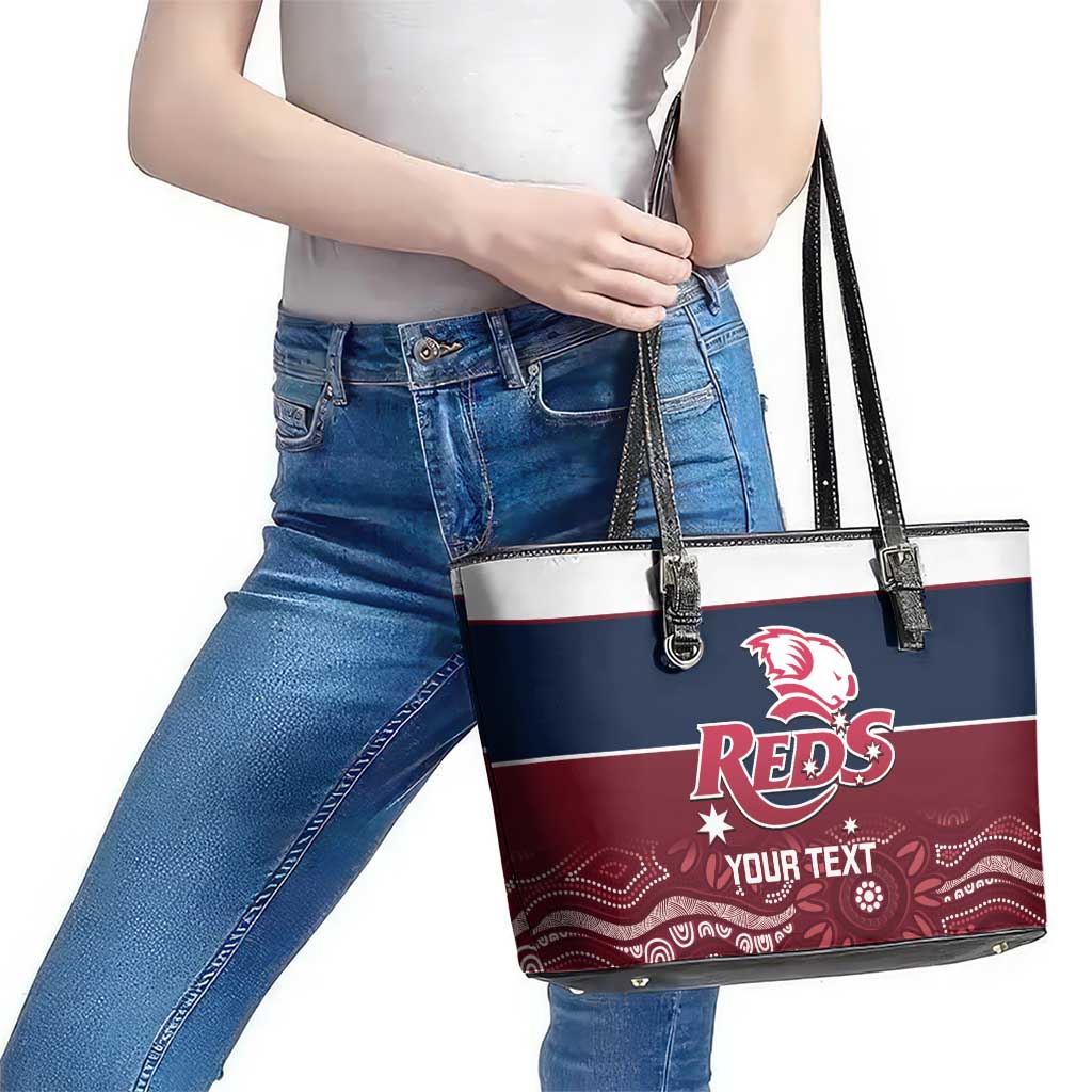 Custom Australia QLD Reds Leather Tote Bag Queensland Aboriginal Art