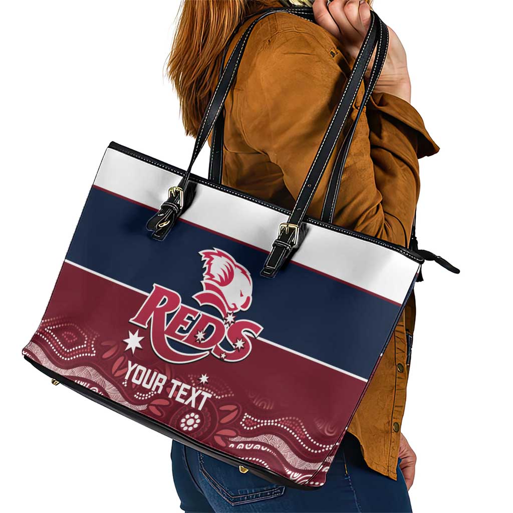 Custom Australia QLD Reds Leather Tote Bag Queensland Aboriginal Art