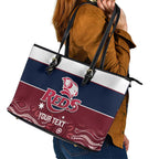 Custom Australia QLD Reds Leather Tote Bag Queensland Aboriginal Art