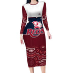 Custom Australia QLD Reds Long Sleeve Bodycon Dress Queensland Aboriginal Art
