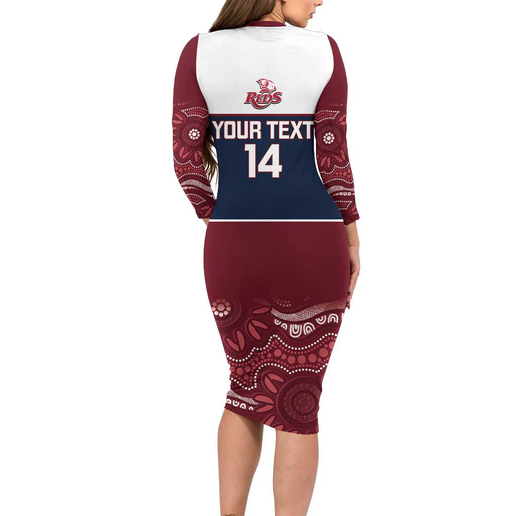Custom Australia QLD Reds Long Sleeve Bodycon Dress Queensland Aboriginal Art