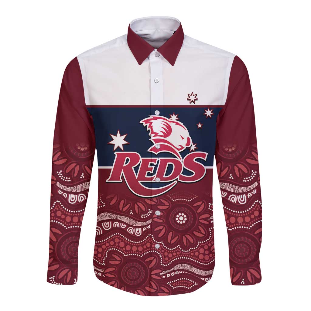 Custom Australia QLD Reds Long Sleeve Button Shirt Queensland Aboriginal Art