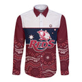 Custom Australia QLD Reds Long Sleeve Button Shirt Queensland Aboriginal Art