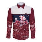 Custom Australia QLD Reds Long Sleeve Button Shirt Queensland Aboriginal Art