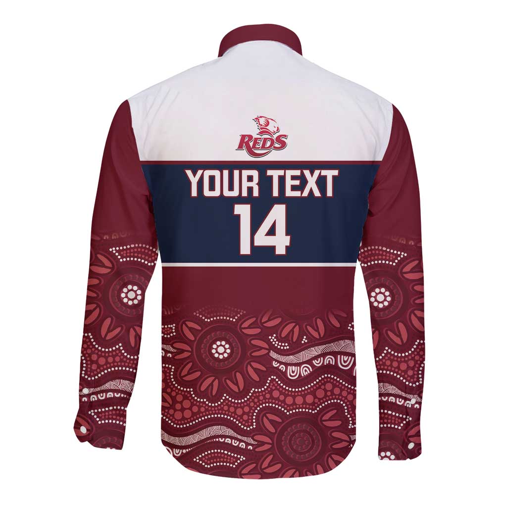 Custom Australia QLD Reds Long Sleeve Button Shirt Queensland Aboriginal Art