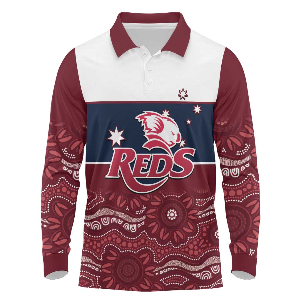 Custom Australia QLD Reds Long Sleeve Polo Shirt Queensland Aboriginal Art