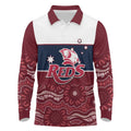 Custom Australia QLD Reds Long Sleeve Polo Shirt Queensland Aboriginal Art
