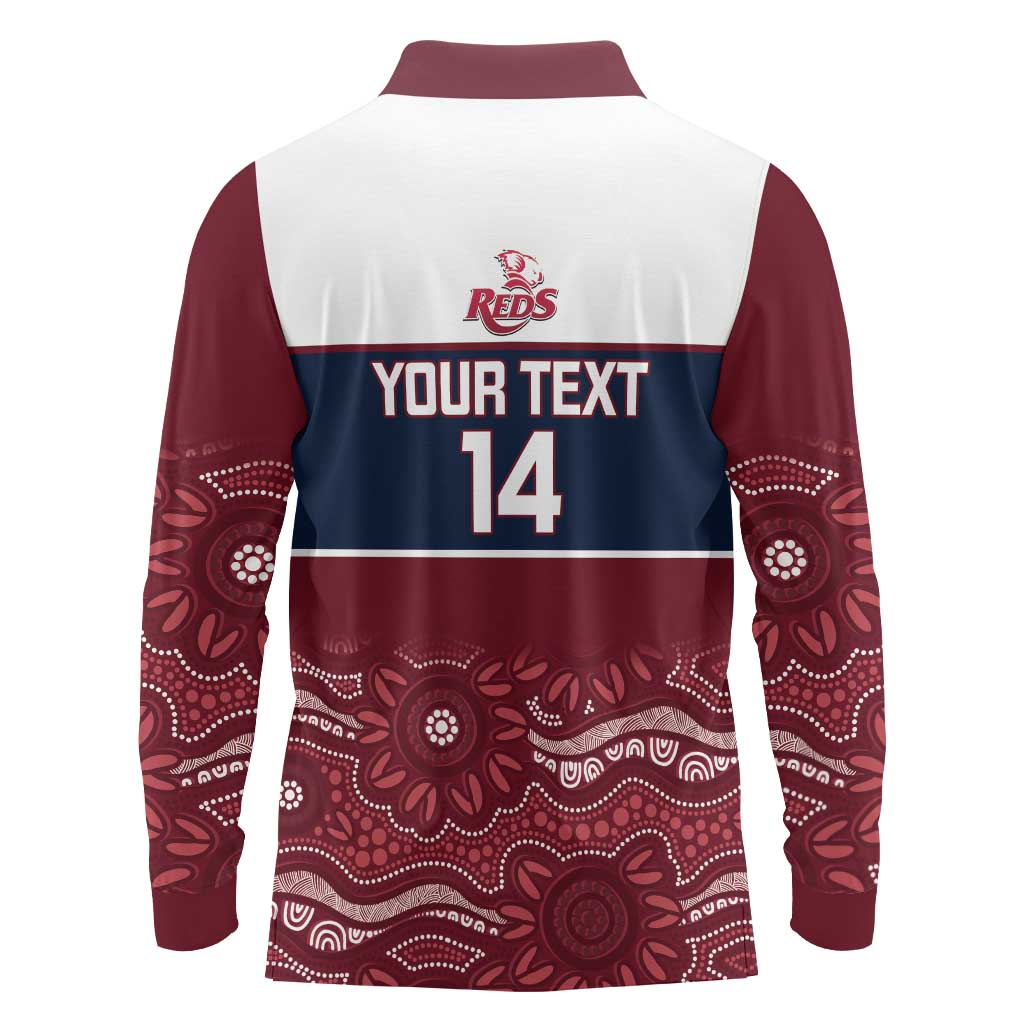 Custom Australia QLD Reds Long Sleeve Polo Shirt Queensland Aboriginal Art