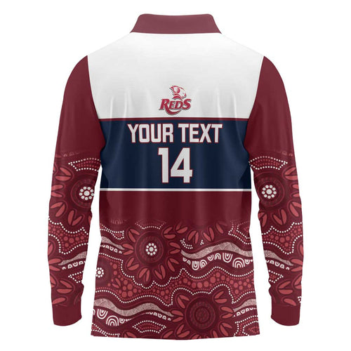 Custom Australia QLD Reds Long Sleeve Polo Shirt Queensland Aboriginal Art