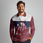 Custom Australia QLD Reds Long Sleeve Polo Shirt Queensland Aboriginal Art