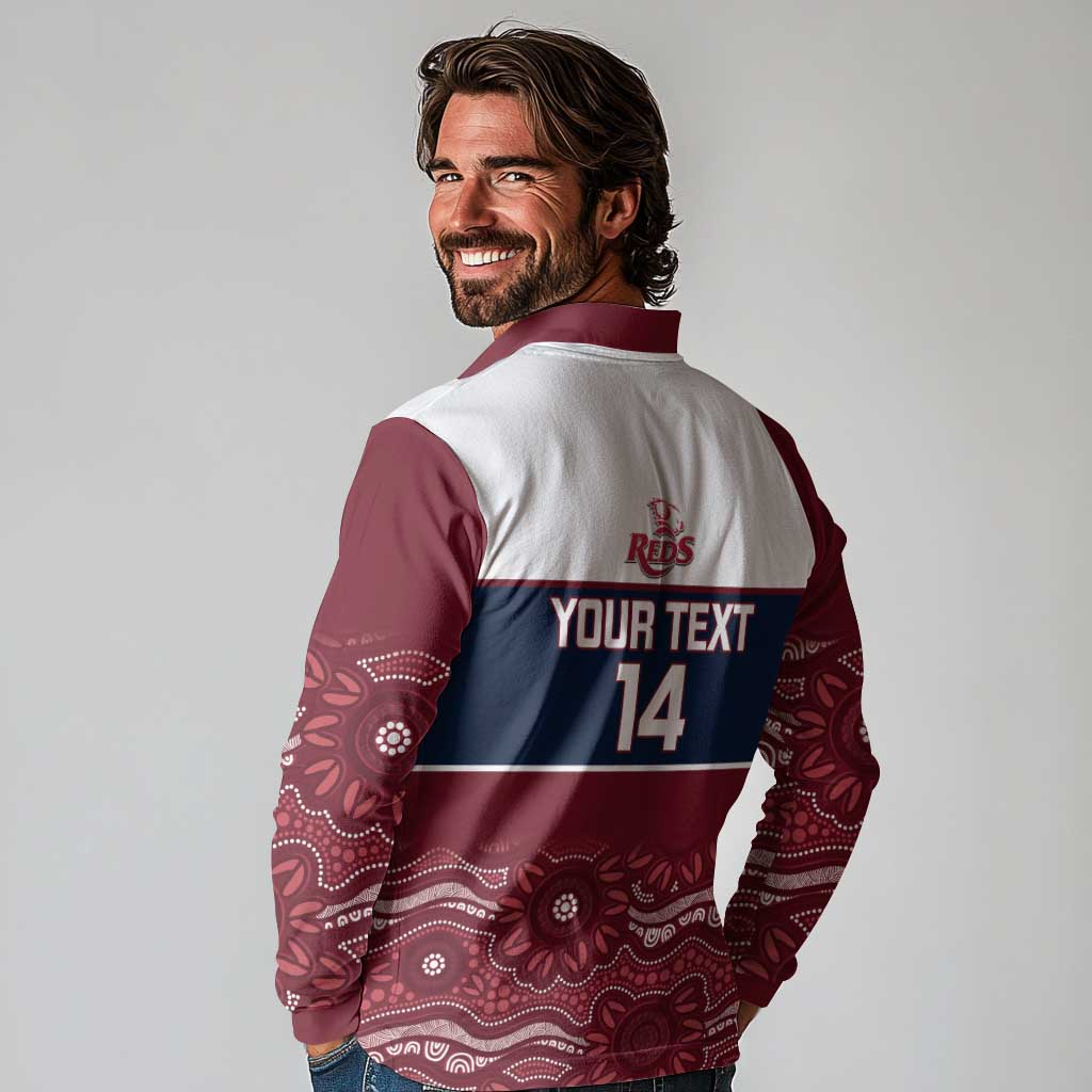 Custom Australia QLD Reds Long Sleeve Polo Shirt Queensland Aboriginal Art