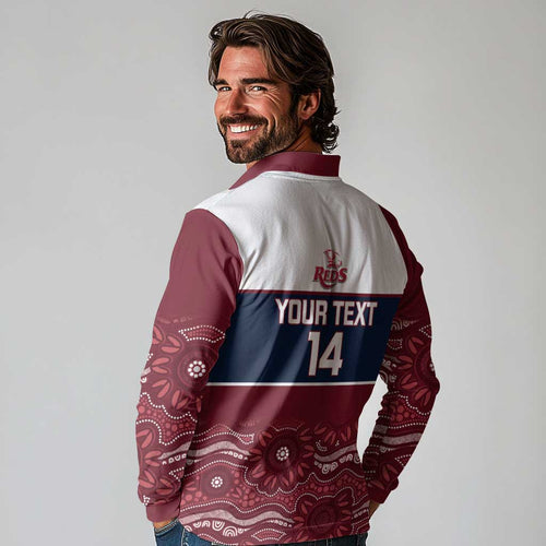 Custom Australia QLD Reds Long Sleeve Polo Shirt Queensland Aboriginal Art