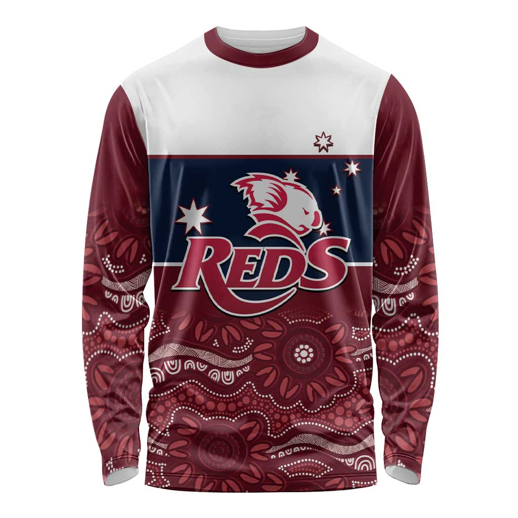Custom Australia QLD Reds Long Sleeve Shirt Queensland Aboriginal Art