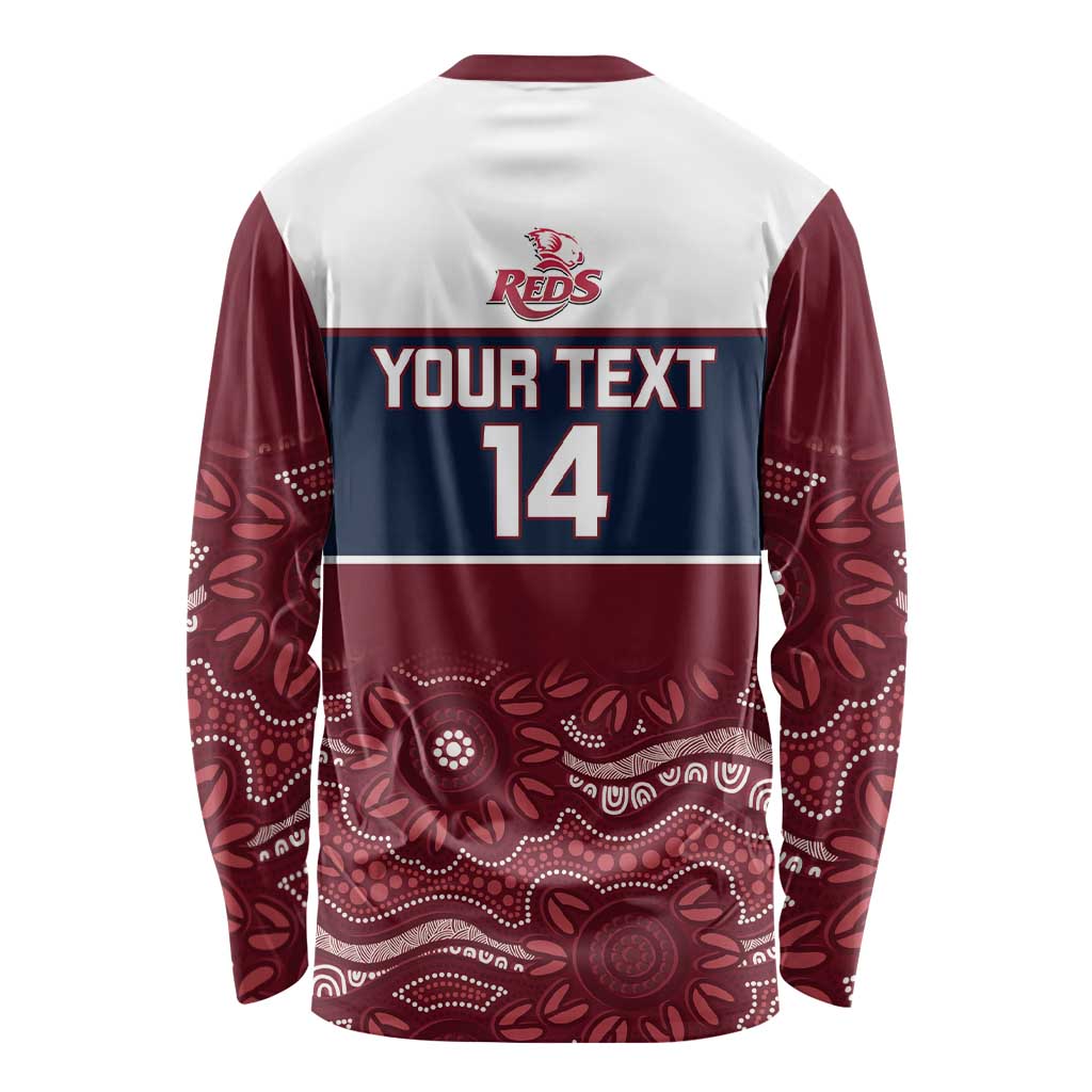 Custom Australia QLD Reds Long Sleeve Shirt Queensland Aboriginal Art