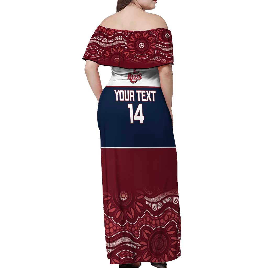 Custom Australia QLD Reds Off Shoulder Maxi Dress Queensland Aboriginal Art