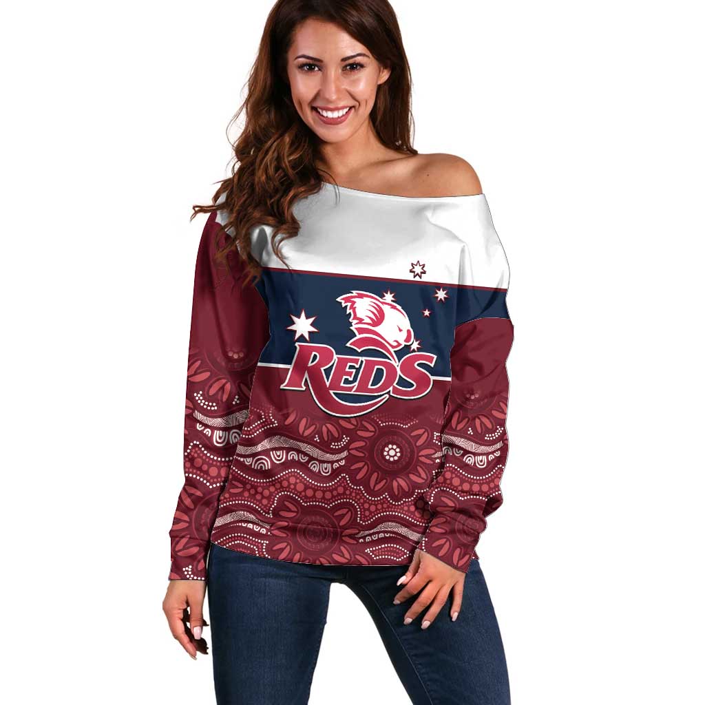 Custom Australia QLD Reds Off Shoulder Sweater Queensland Aboriginal Art