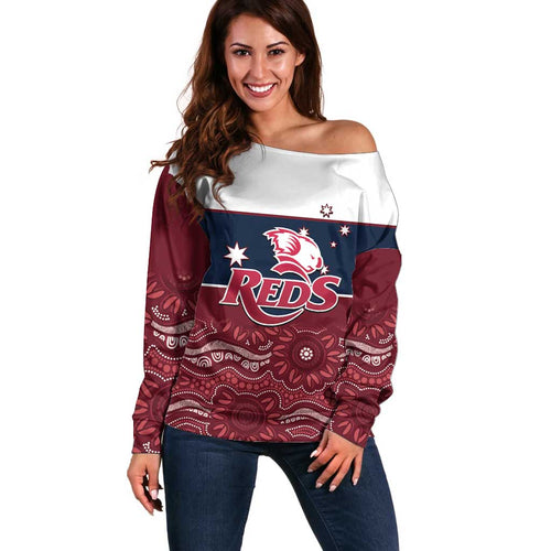 Custom Australia QLD Reds Off Shoulder Sweater Queensland Aboriginal Art