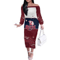 Custom Australia QLD Reds Off The Shoulder Long Sleeve Dress Queensland Aboriginal Art