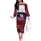 Custom Australia QLD Reds Off The Shoulder Long Sleeve Dress Queensland Aboriginal Art