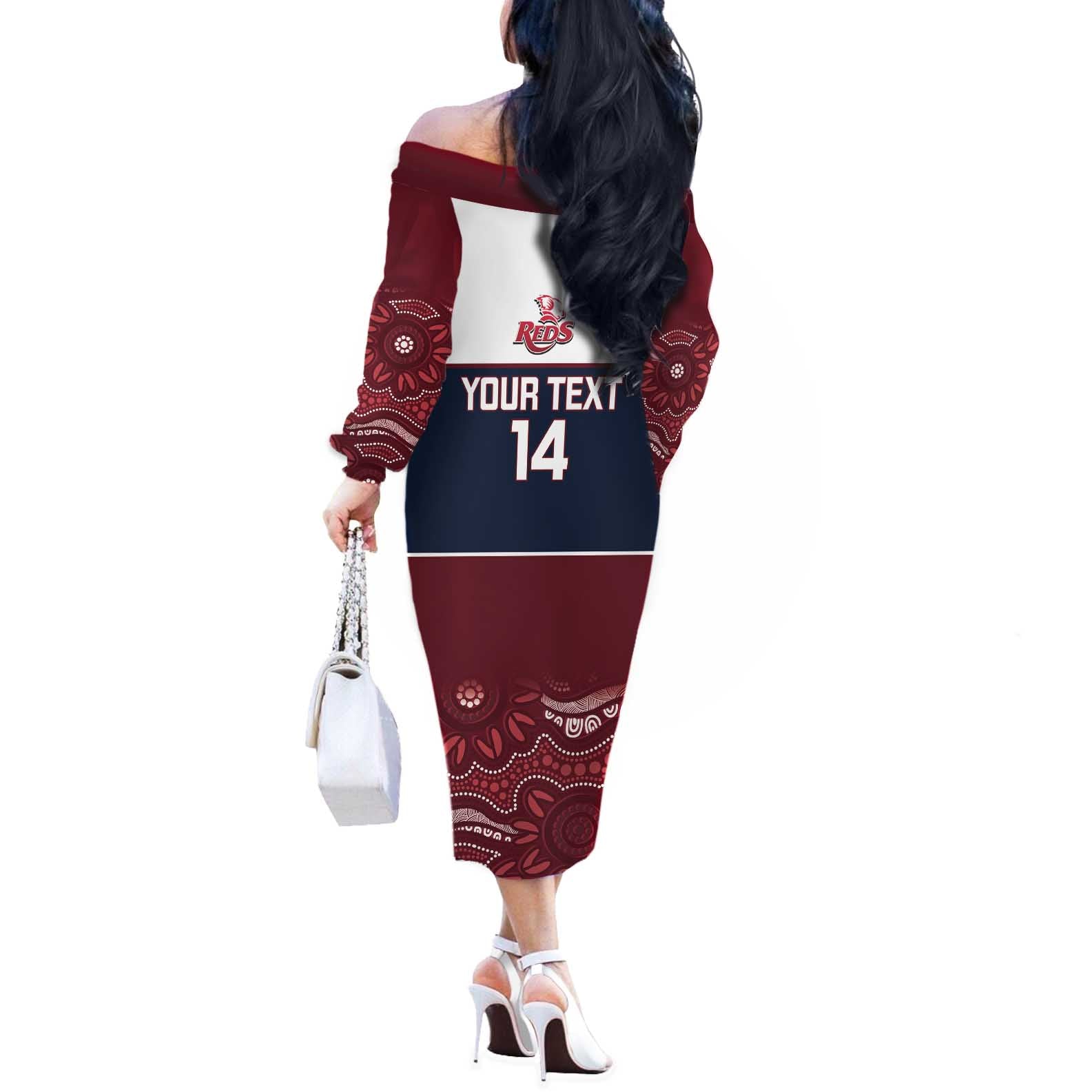 Custom Australia QLD Reds Off The Shoulder Long Sleeve Dress Queensland Aboriginal Art