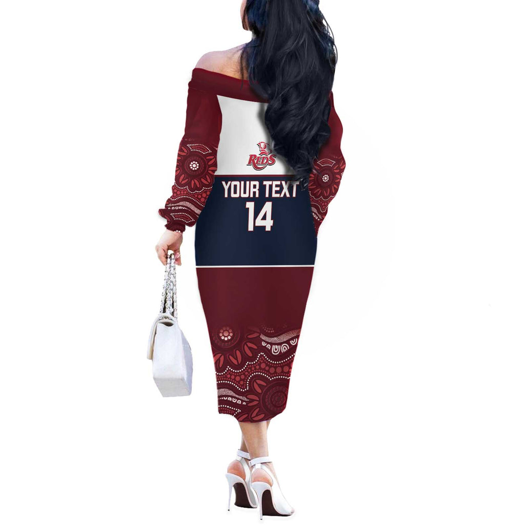 Custom Australia QLD Reds Off The Shoulder Long Sleeve Dress Queensland Aboriginal Art