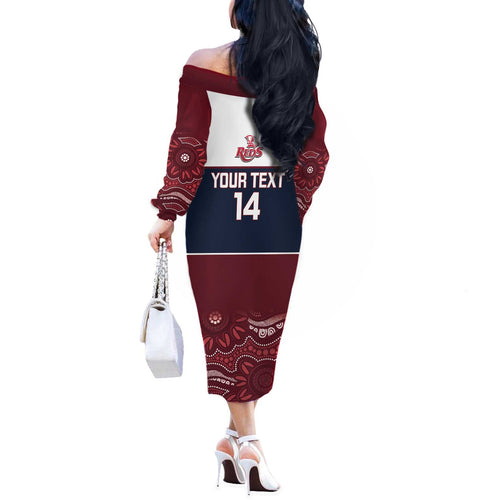 Custom Australia QLD Reds Off The Shoulder Long Sleeve Dress Queensland Aboriginal Art