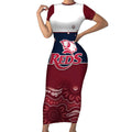 Custom Australia QLD Reds Short Sleeve Bodycon Dress Queensland Aboriginal Art