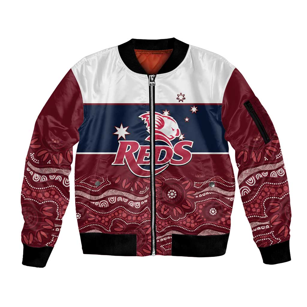 Custom Australia QLD Reds Sleeve Zip Bomber Jacket Queensland Aboriginal Art