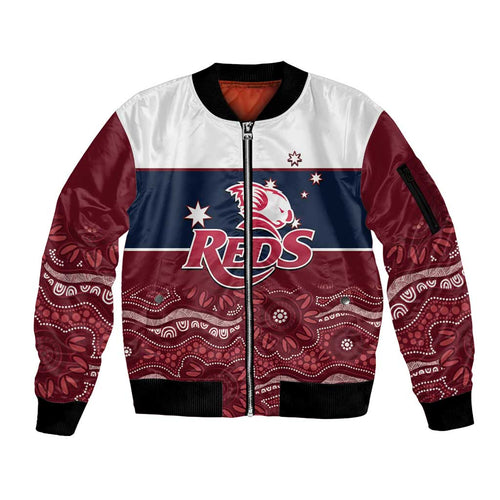 Custom Australia QLD Reds Sleeve Zip Bomber Jacket Queensland Aboriginal Art