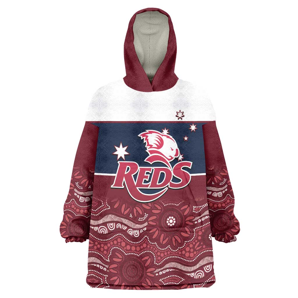 Custom Australia QLD Reds Wearable Blanket Hoodie Queensland Aboriginal Art