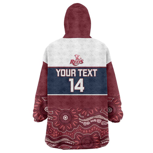 Custom Australia QLD Reds Wearable Blanket Hoodie Queensland Aboriginal Art