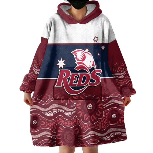 Custom Australia QLD Reds Wearable Blanket Hoodie Queensland Aboriginal Art