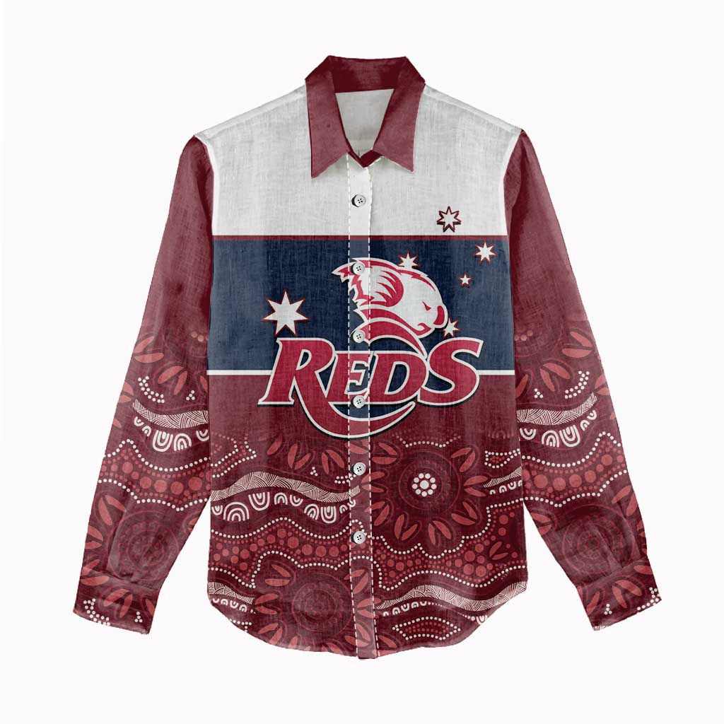 Custom Australia QLD Reds Women Casual Shirt Queensland Aboriginal Art